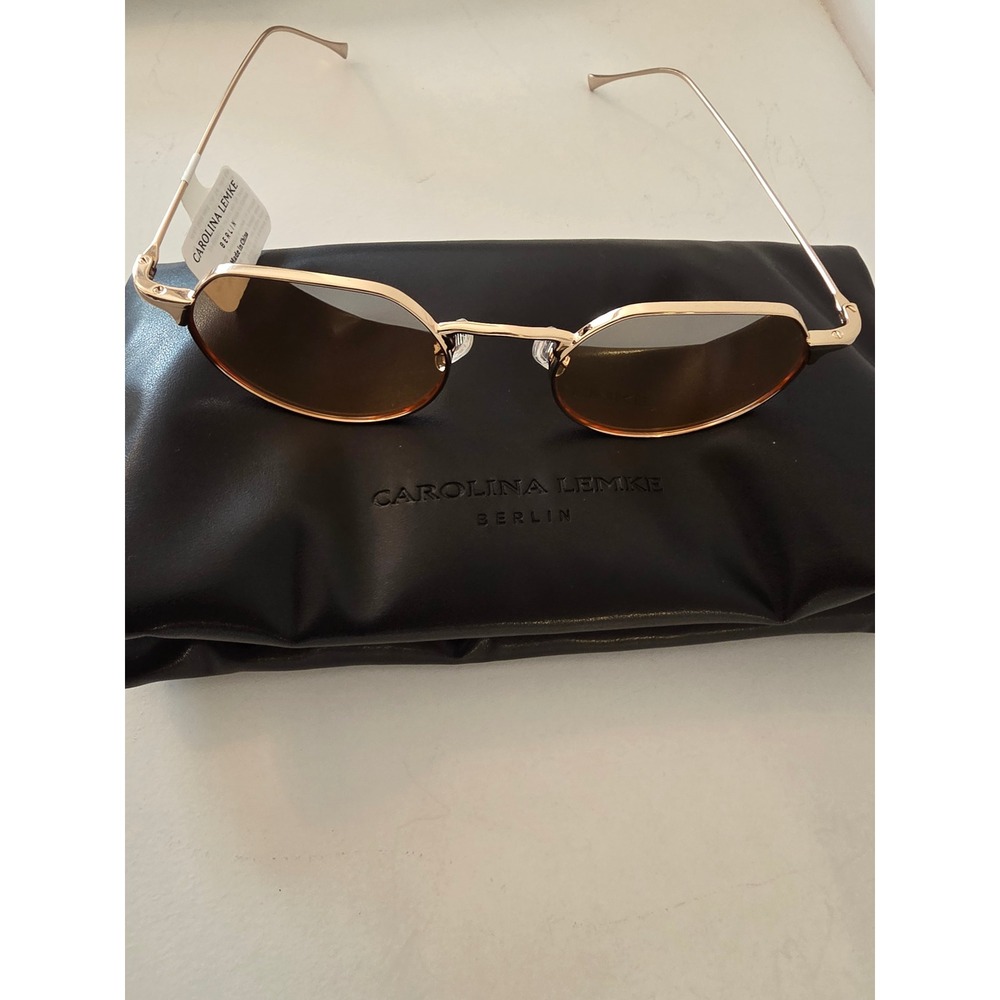 Carolina Lemke Berlin Geometric Hexagon Sunglasses Gold Amber Lens CL7192-14